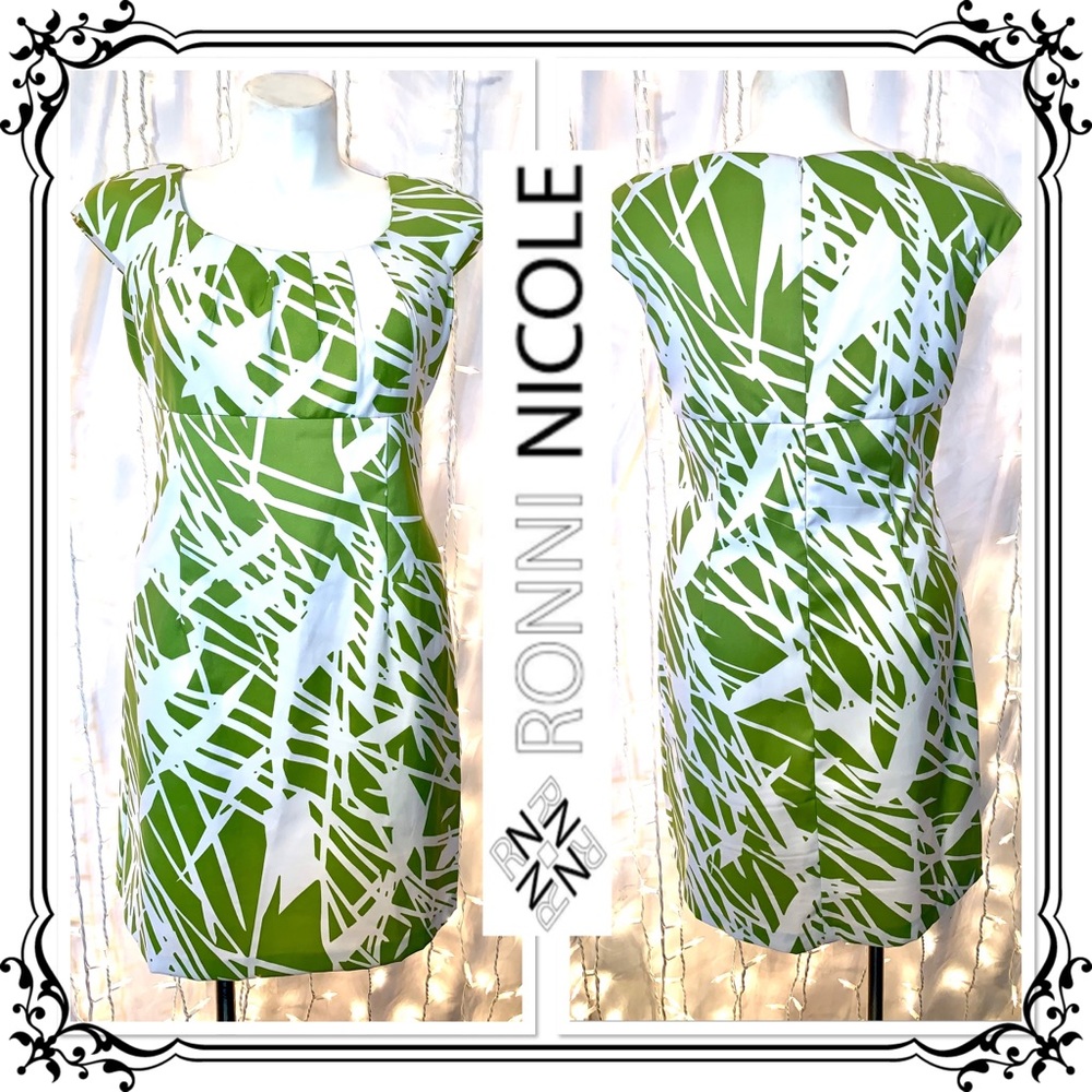 RONNI NICOLE ⭐️ Green & White Fashion Dress